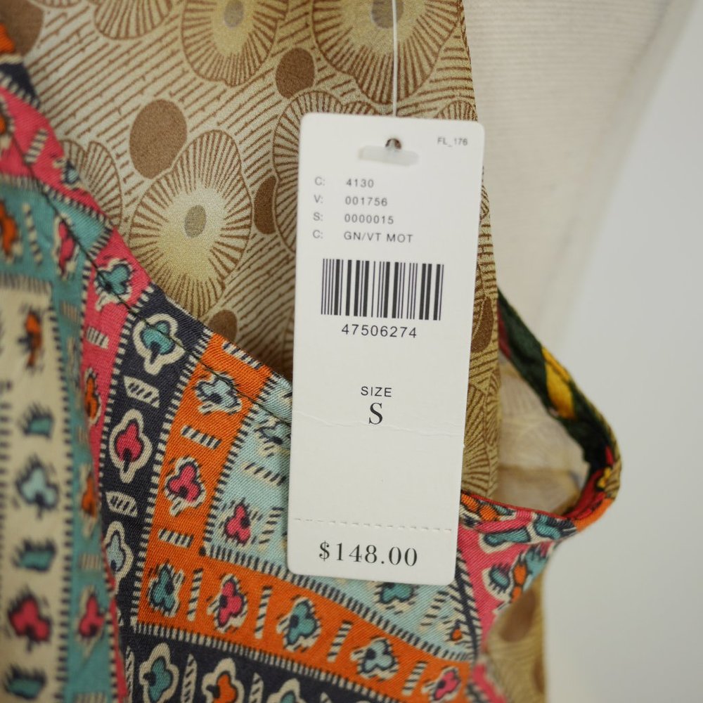 TINY by Anthropologie Women's S Green & pink floral short sleeve chiffon dress - Picture 9 of 10